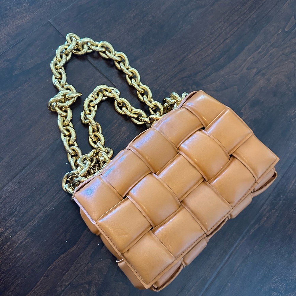 Elegant Tan Woven Chain Bag